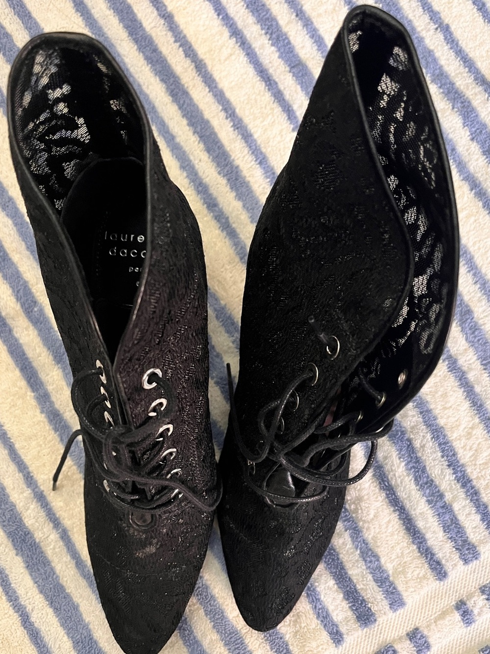 Laurence Dacade Black Lace-Overlay Pointed Lace-Up Ankle Booties